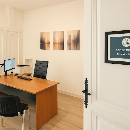 Bureau d’avocat moderne et épuré chez altier-avocat en gironde, décoration minimaliste et ambiance professionnelle